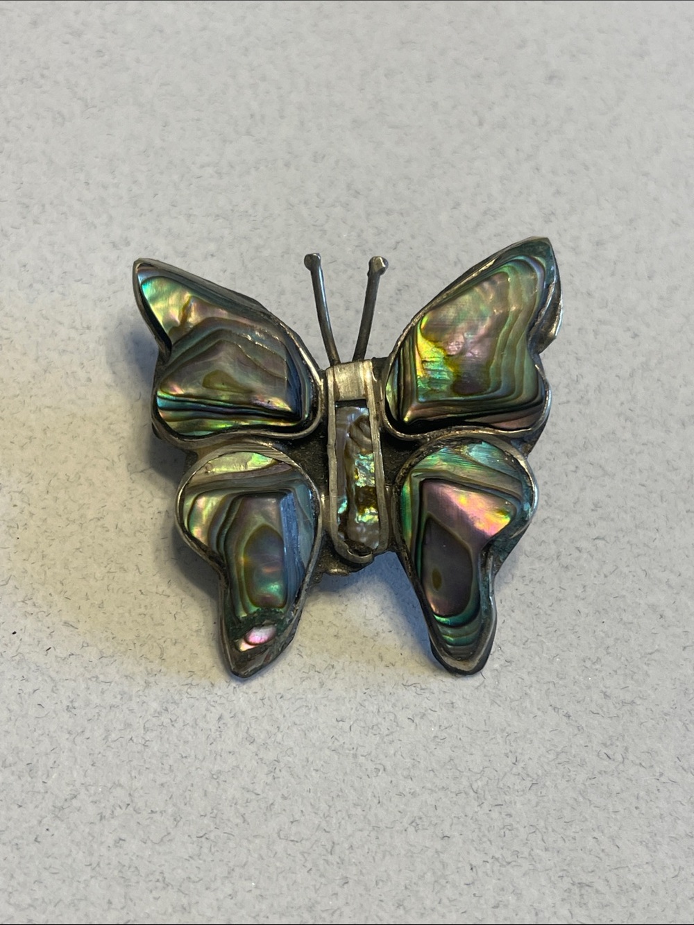 Abalone MEXICO Shell Butterfly Pin Brooch - Iridescent Green Purple